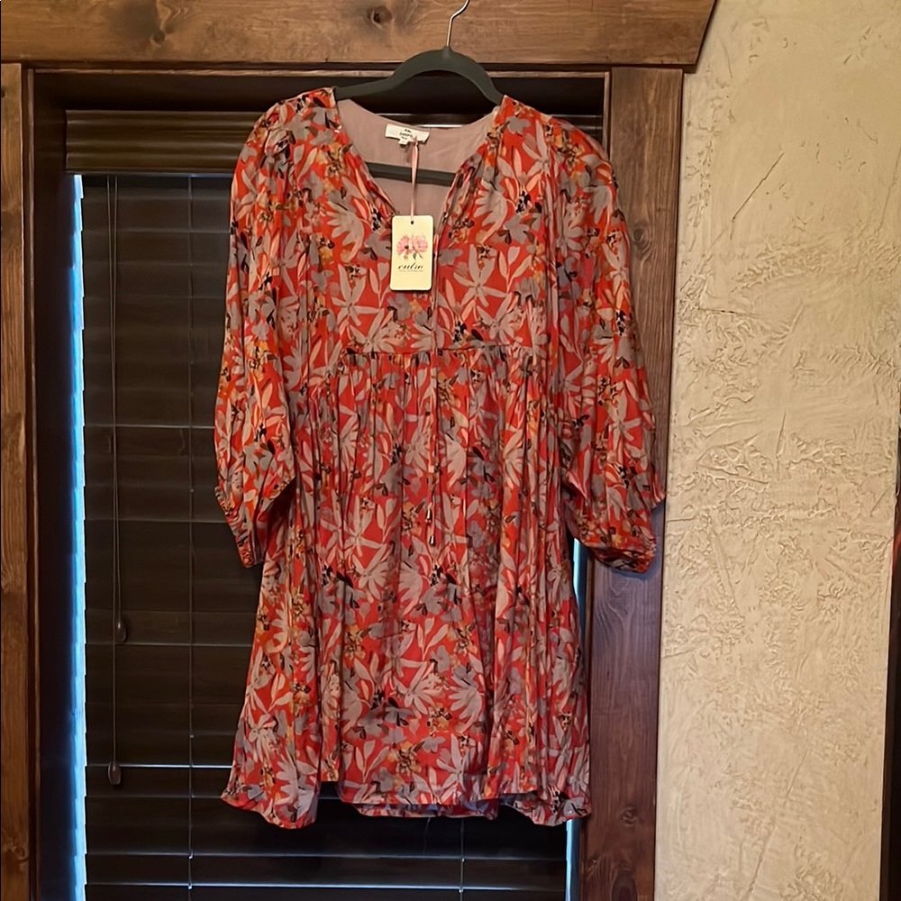 Entro Floral Mini Dress - Red and Gray